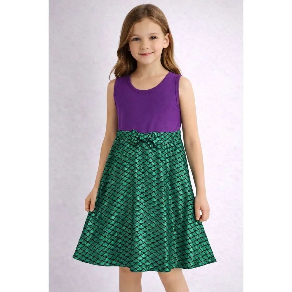 Two Princesses Girls Mermaid Dress Size 140 EU/US 8 Purple Green Scale Print